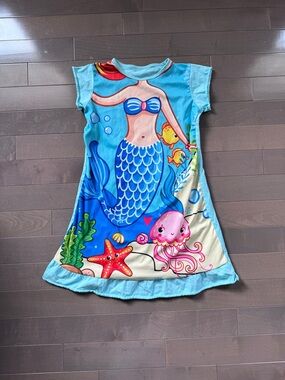 Little Girl Mermaid Graphic Nightgown - Aqua Blue